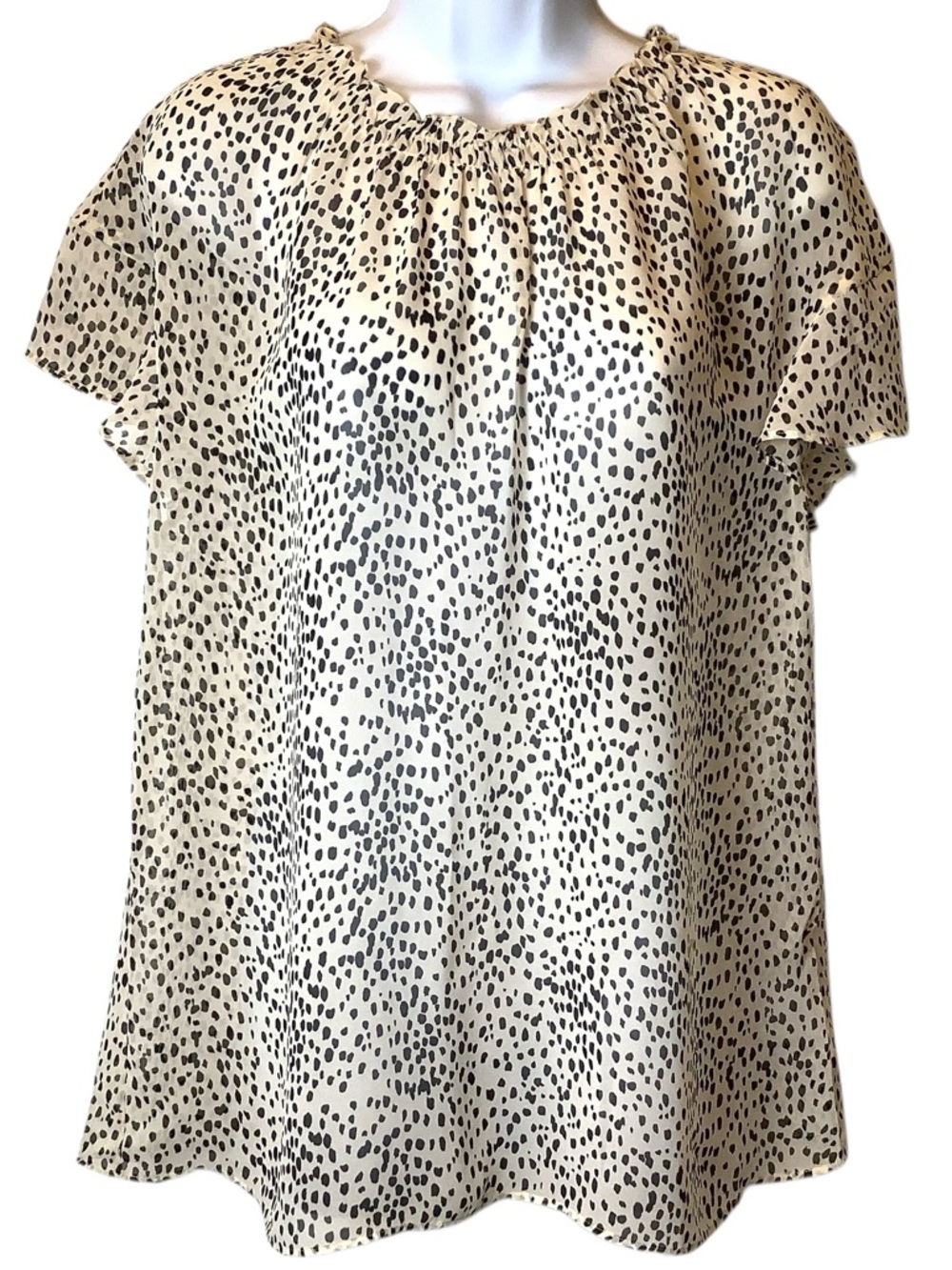 NWT Express Cream Chiffon Short Sleeve Blouse with Animal Print women’s Large